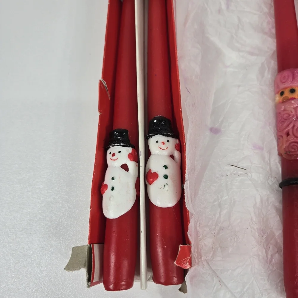 VTG Novelty Christmas Snowman Santa Frosty Taper Candles 4 Red‎